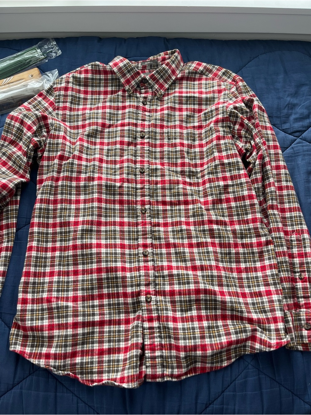 Eddie Bauer Red and Green Plaid Button-Down Shirt
